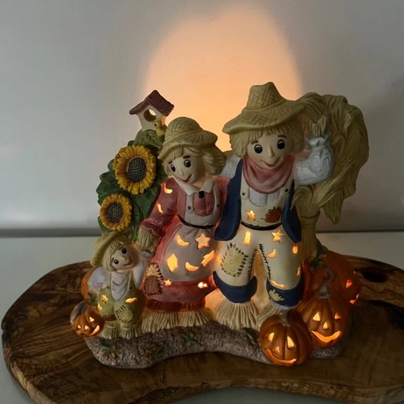 Scarecrow Family PartyLite Vintage Candle Holder Pumpkins Halloween Fall -EUC - Picture 12 of 16